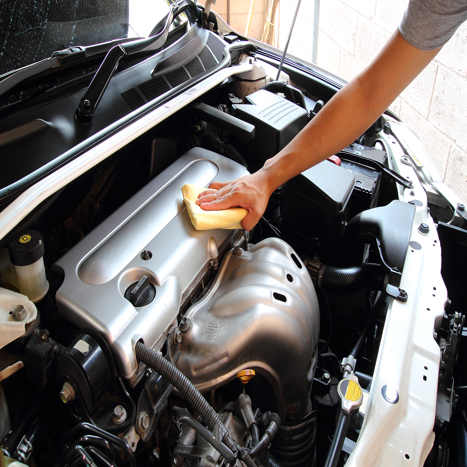 Wipe the car engine